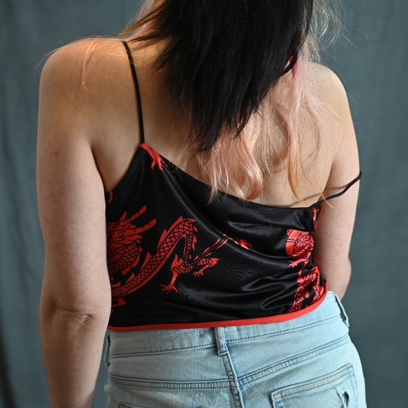 Chinese Style Crop Top Black Red - Picture 5 of 6